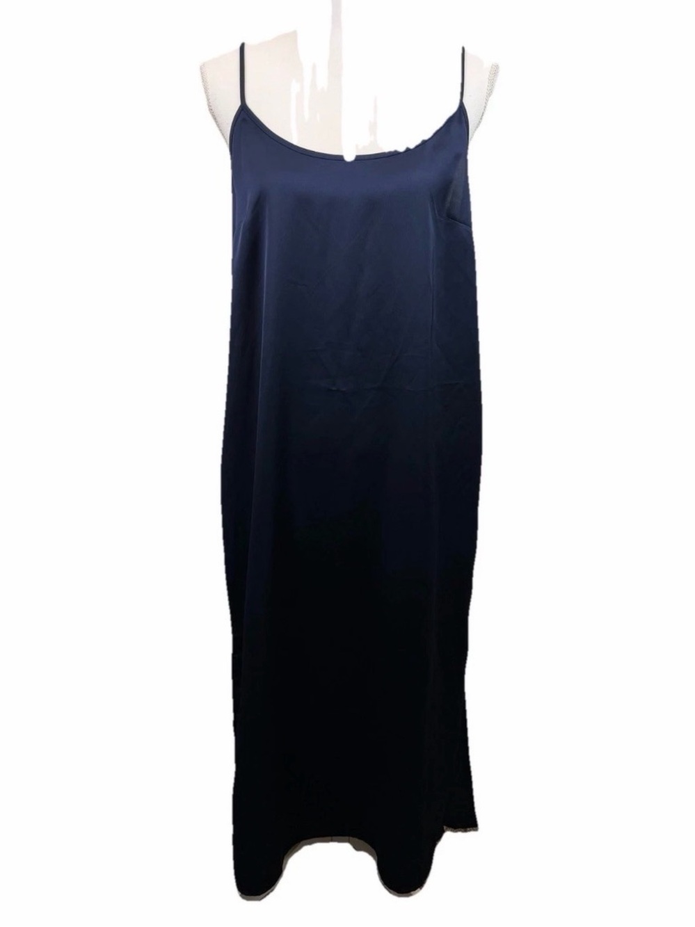 J. Crew Factory | Navy Blue Satin Perfect Midi Slip Dress